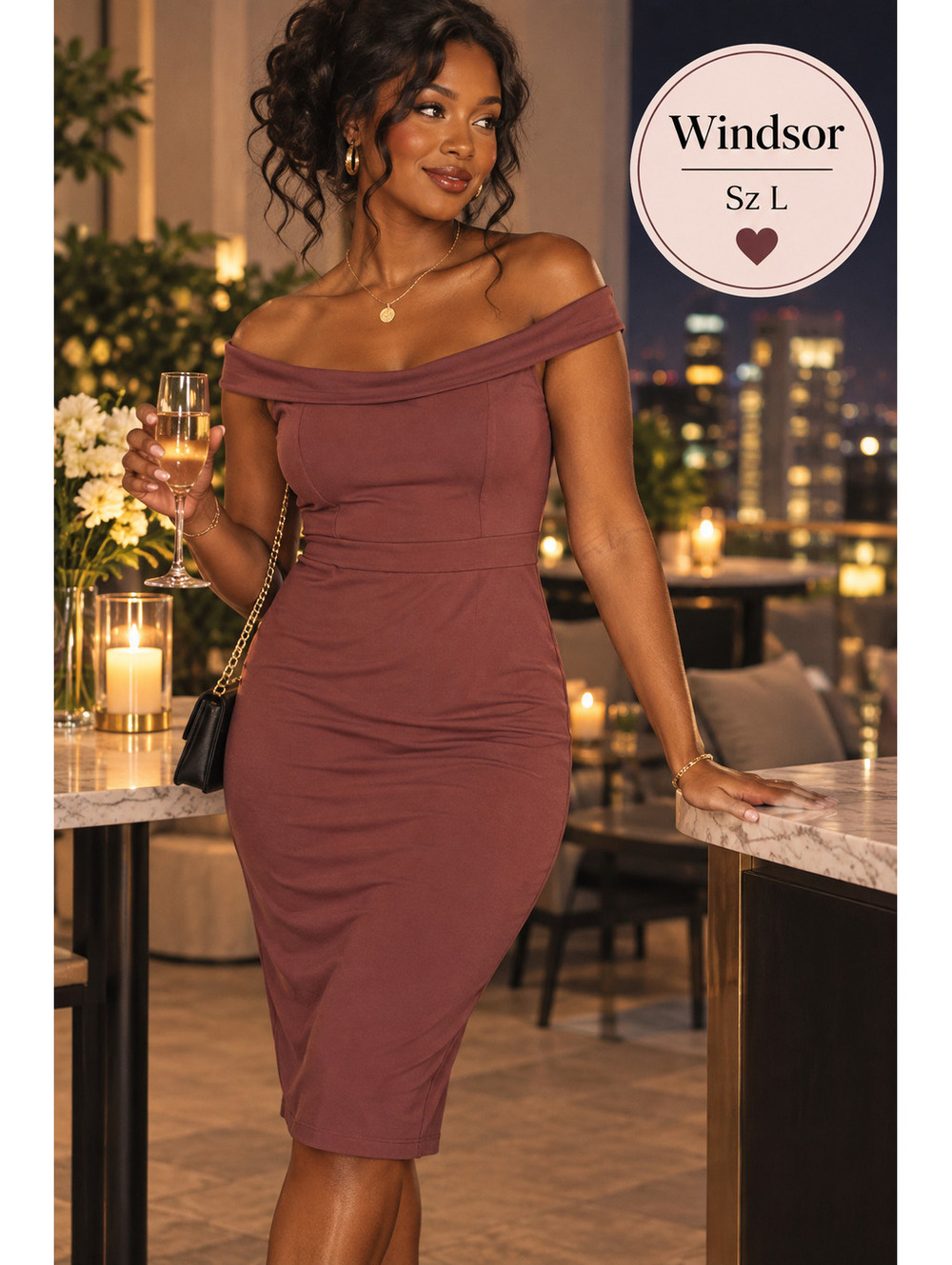 Windsor | Sz L | Mauve Off Shoulder Dress